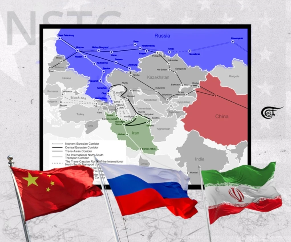 Iran, China, Russia, and even India would all benefit from INSTC, which would shorten the trade routes and cut down on costs while giving them options. (Al Mayadeen English; Illustrated by Batoul Chamas)