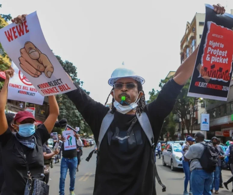 Demonstrators protest against Kenya's controversial finance bill in Nairobi on June 18, 2024. (AP)